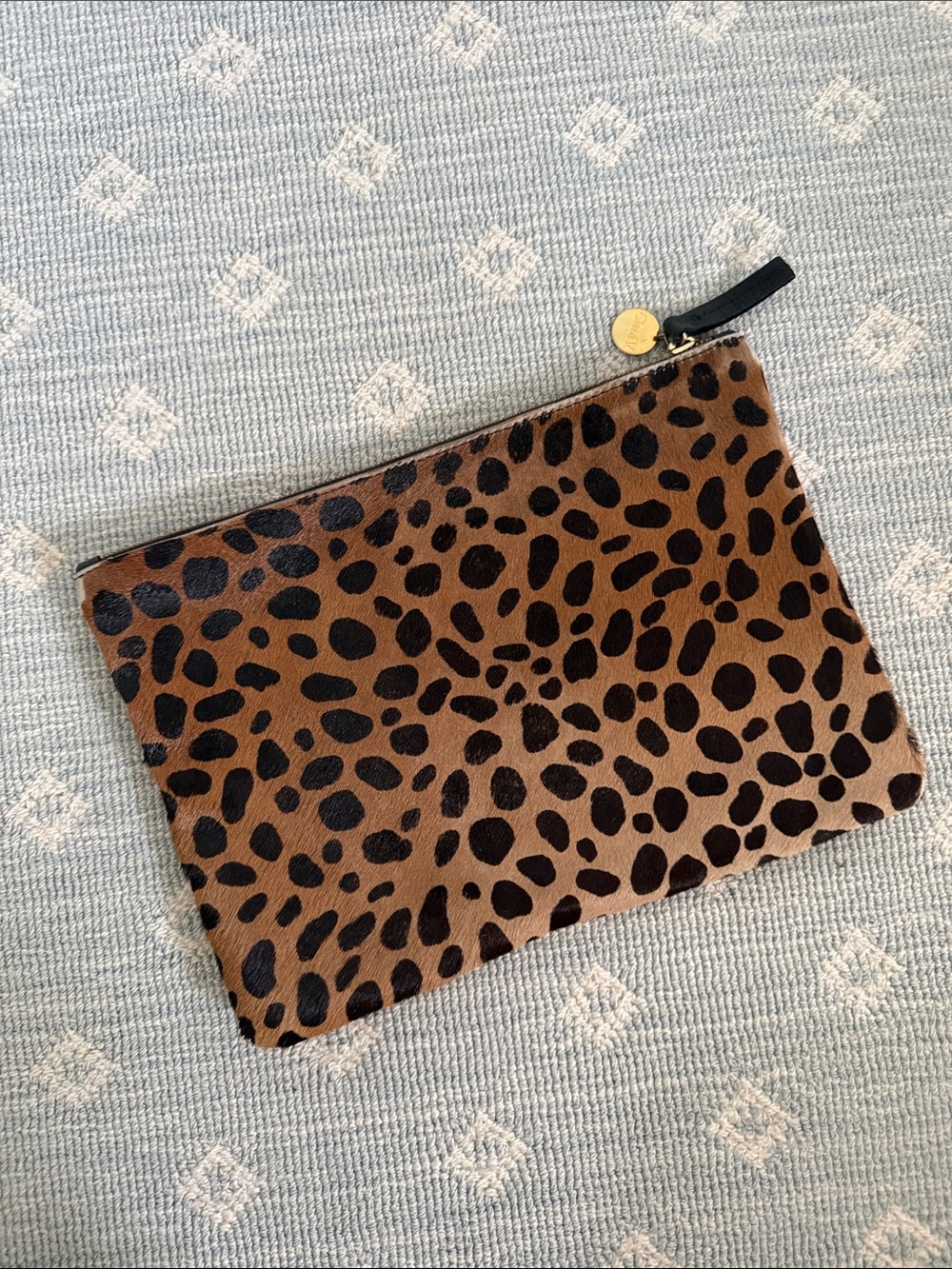 Clare V. Leopard Print Haircalf Zip Pouch - Brown/Black